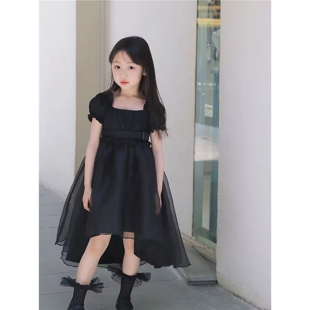 童泰【断码清仓】女童夏季连衣裙2025新款夏装潮流洋气黑色泡泡袖儿