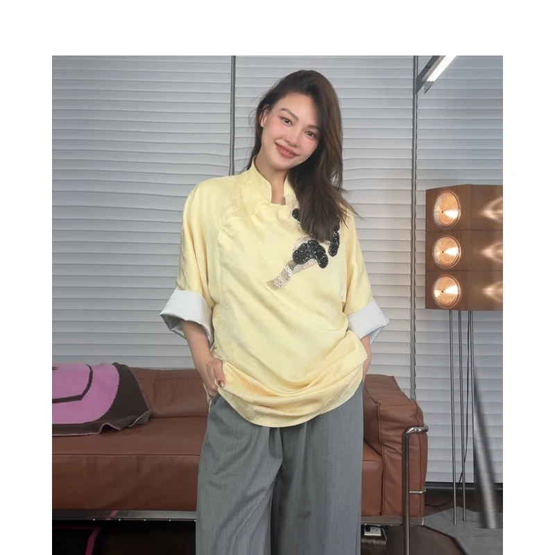 【安悦溪同款】密扇2025夏装胶囊系列黄色连衣裙M251B11510501