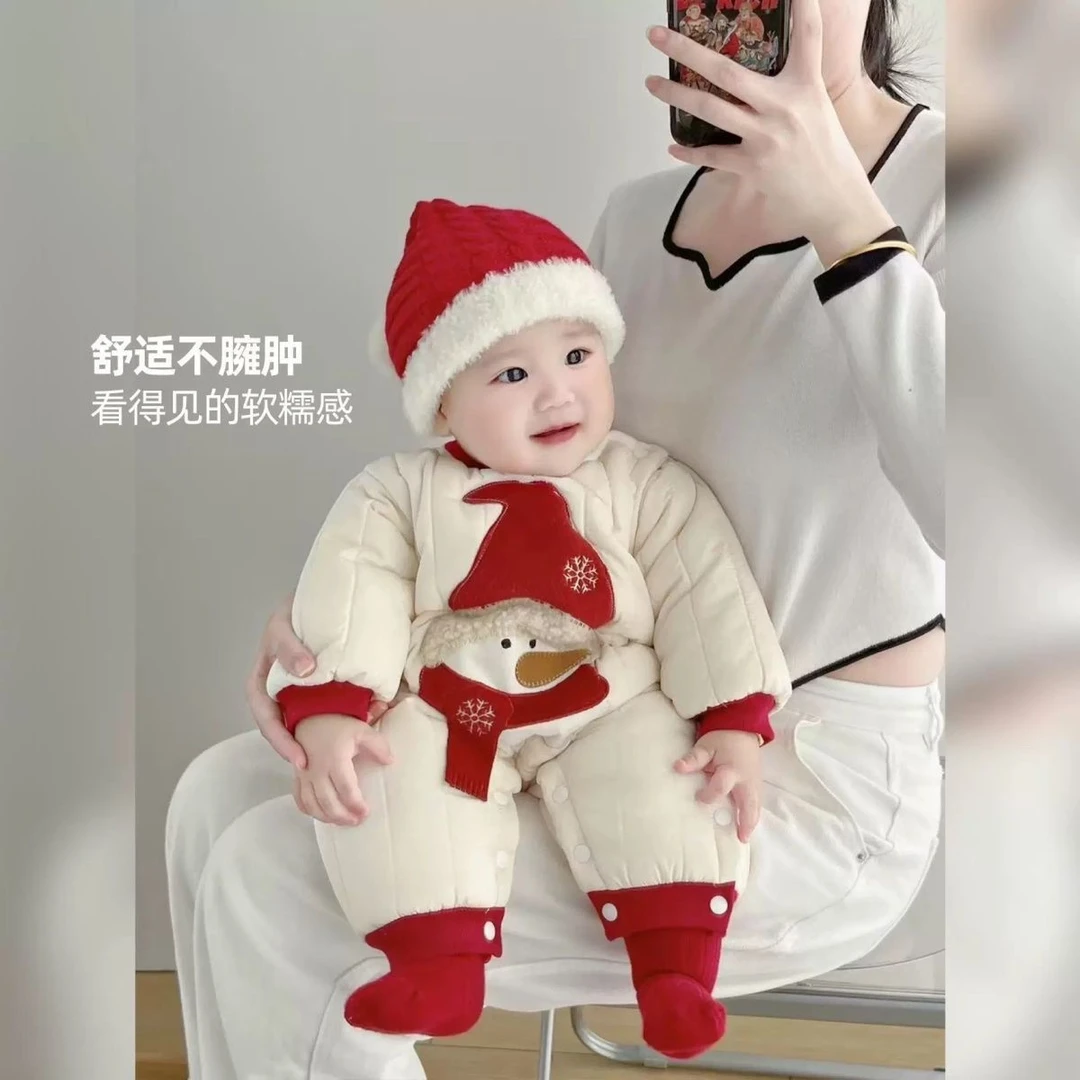 雪人加绒加棉男女同款连体衣冬季外出服