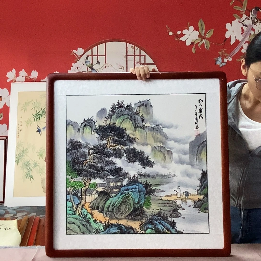 国画手写手绘国画作品带框包邮62✖️62