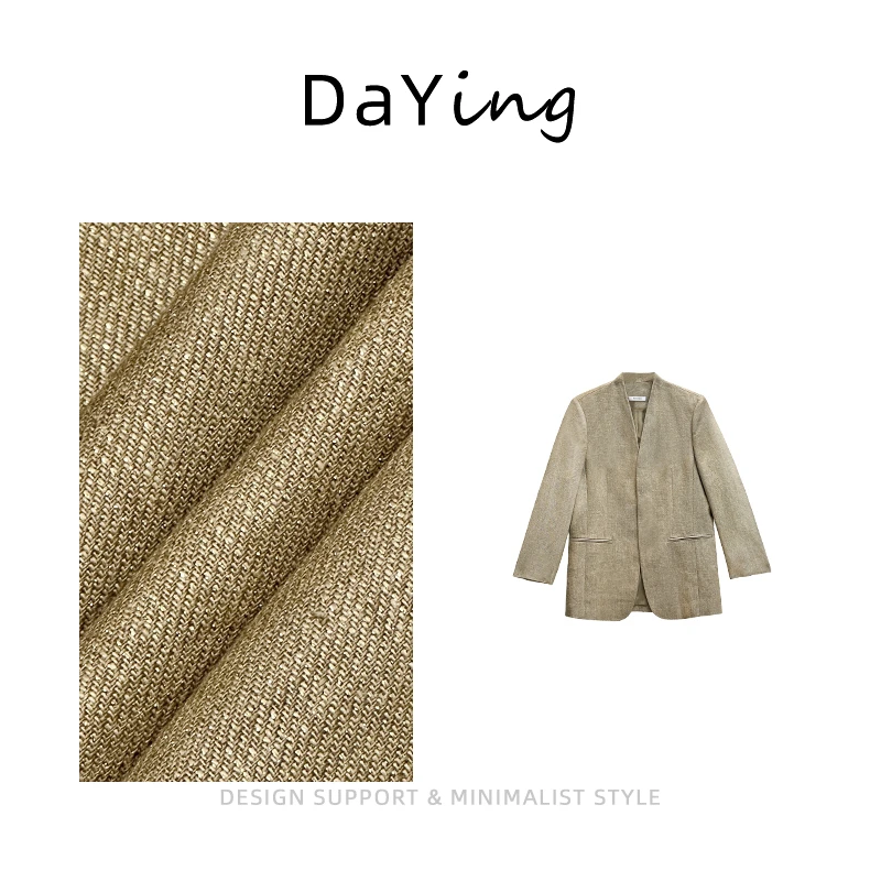 2025夏新款时尚休闲无领西装舒适透气金丝亚麻秋冬西装外套女上衣