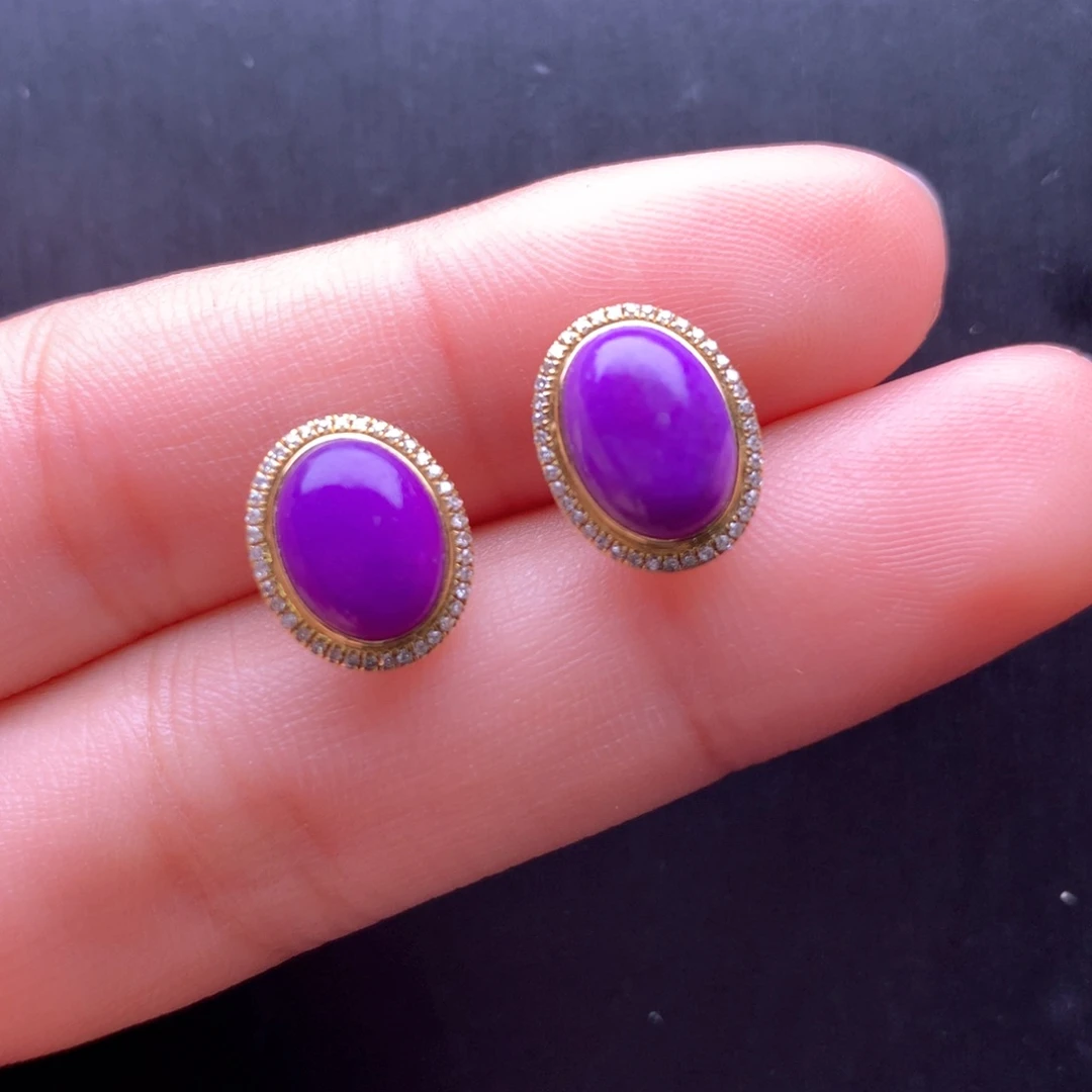 苏纪石（舒俱来）耳钉18K金镶嵌