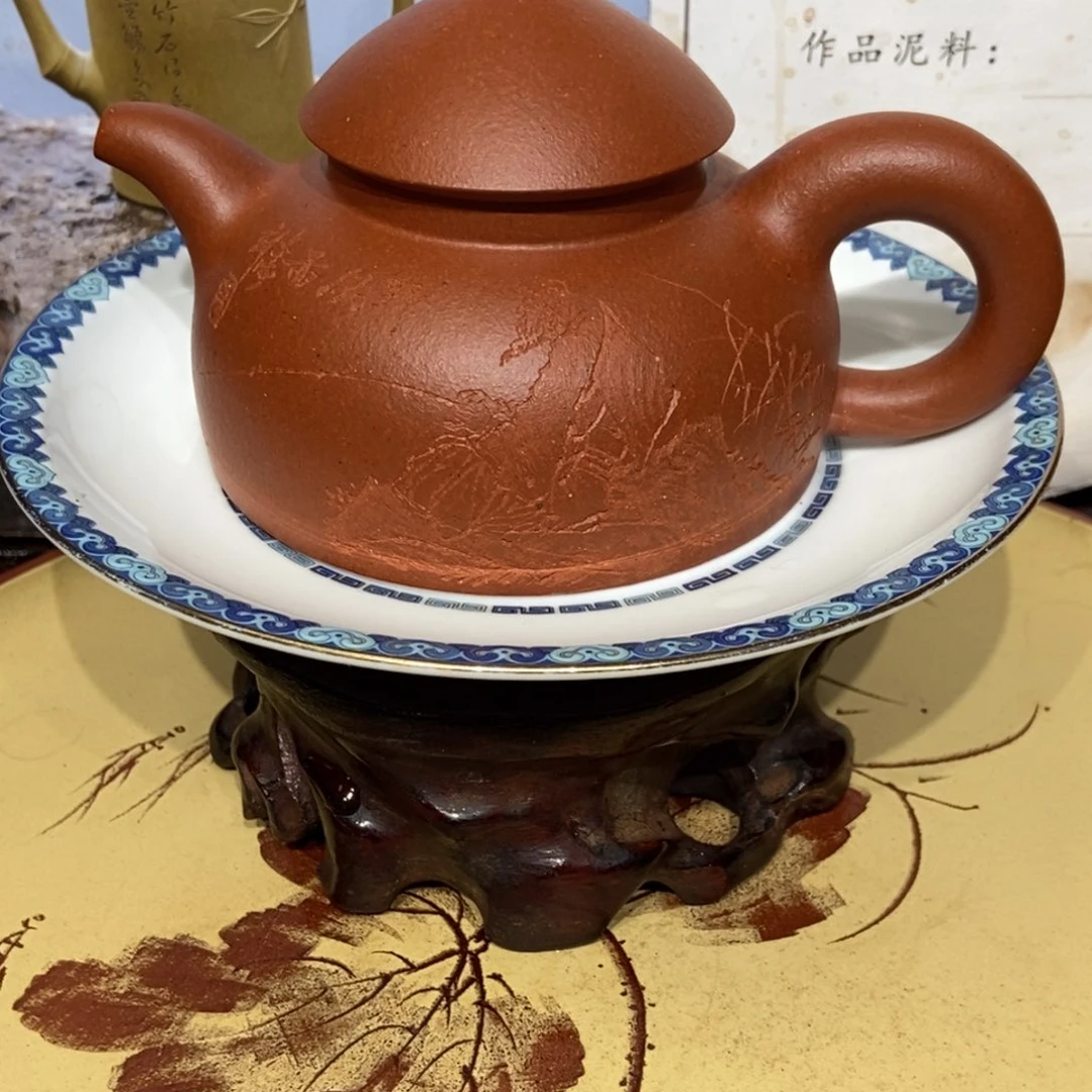 紫砂茶壶万文涛刻绘容量