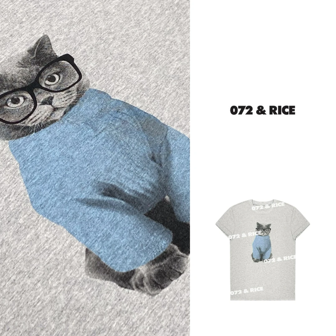072 & RICE【眼镜猫】100纯棉 夏季休闲圆领短袖T恤 32GS33