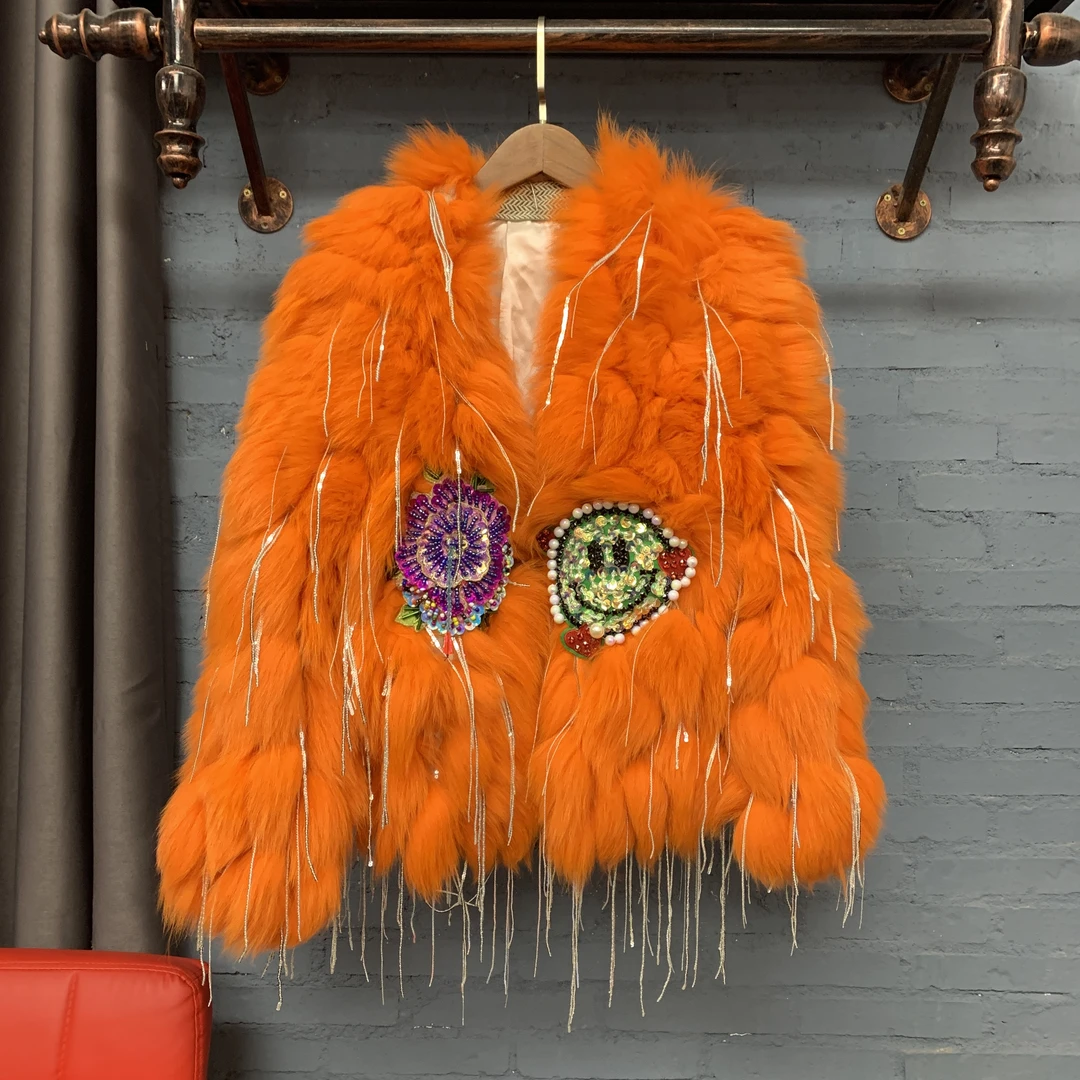 落日橘时尚毛毛外套草草外套