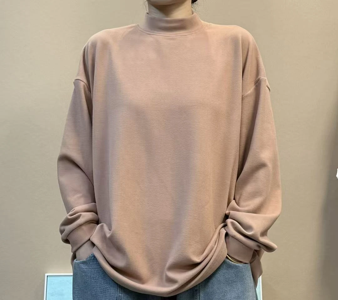 超软糯绒感绒面半高领打底上衣女