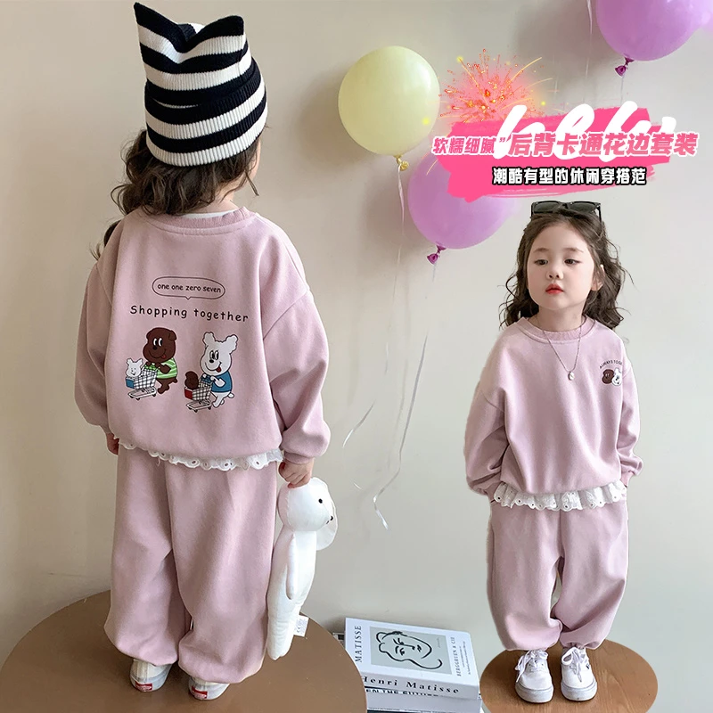 新疆包邮女童厚T恤套装秋季2025新款儿童洋派时髦秋装女宝宝后背