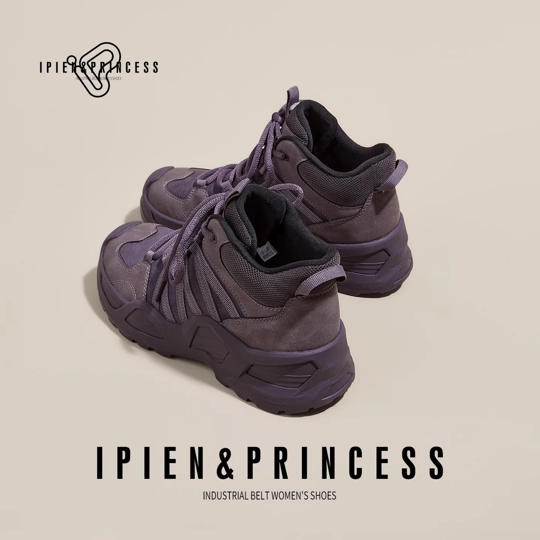 户外防水防滑登山鞋女2025秋季新款徒步运动鞋厚底增高工装高帮鞋