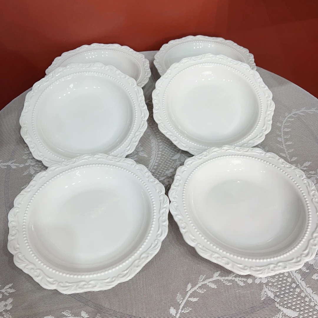 新疆发货6个装8.4寸拉面拌面盘拌面盘深盘装法式汤盘白色拌面盘