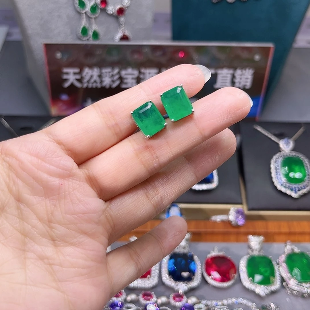 银S925镶嵌耳饰祖母绿269