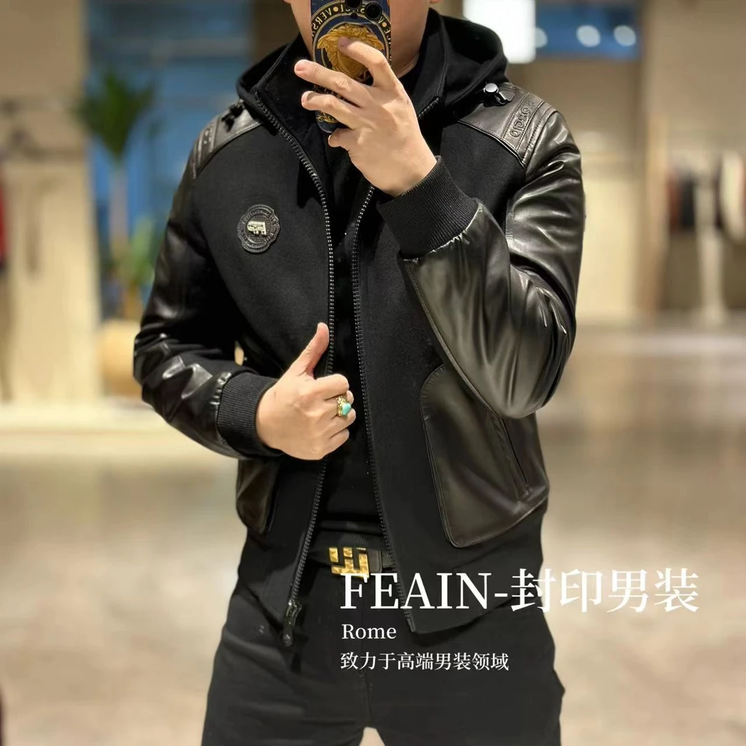 【乔治·雷迪尼】高端定制羊皮拼接帽子可拆卸设计羽绒服25B127