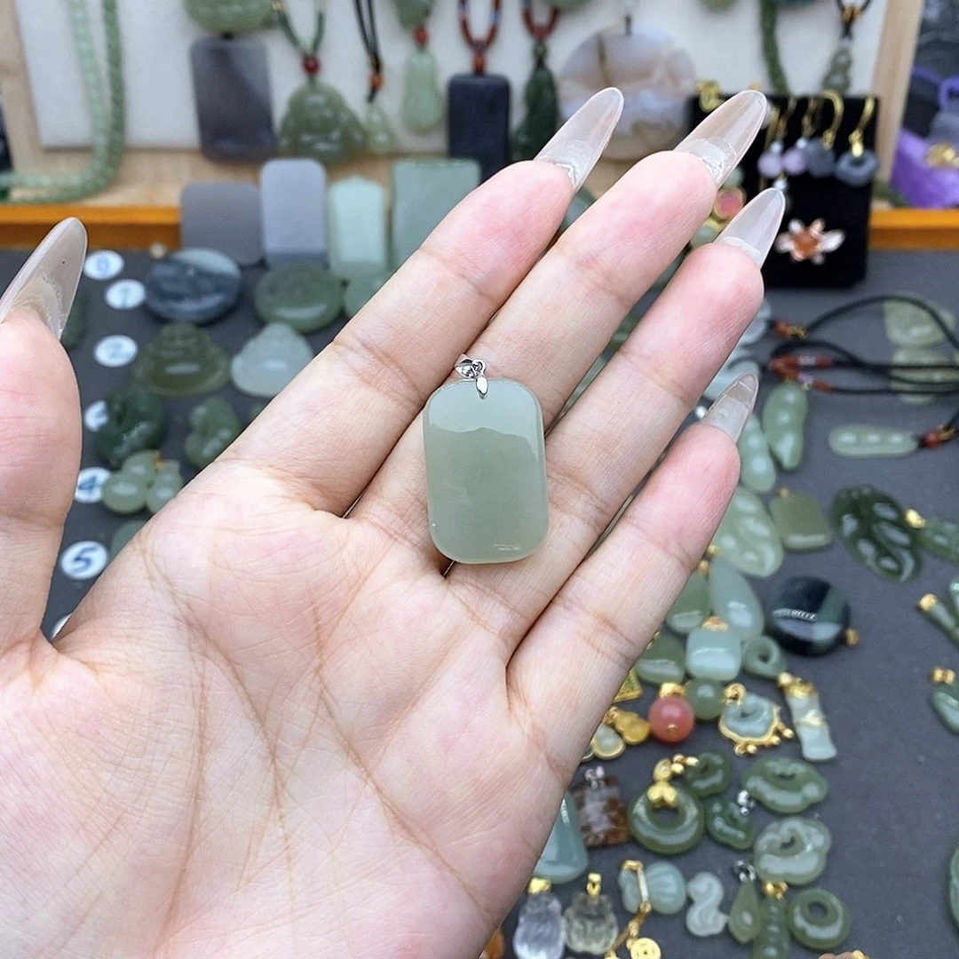 和田玉银S925镶嵌吊坠(不含链)