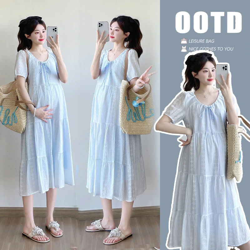 孕妇装夏季韩版简约时尚宽松显瘦大码连衣裙中长款孕妇裙
