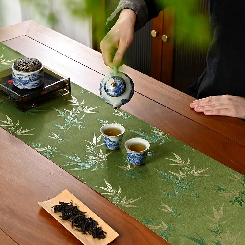 新中式长条双面竹子茶席禅意茶垫桌旗古风可定制尺寸
