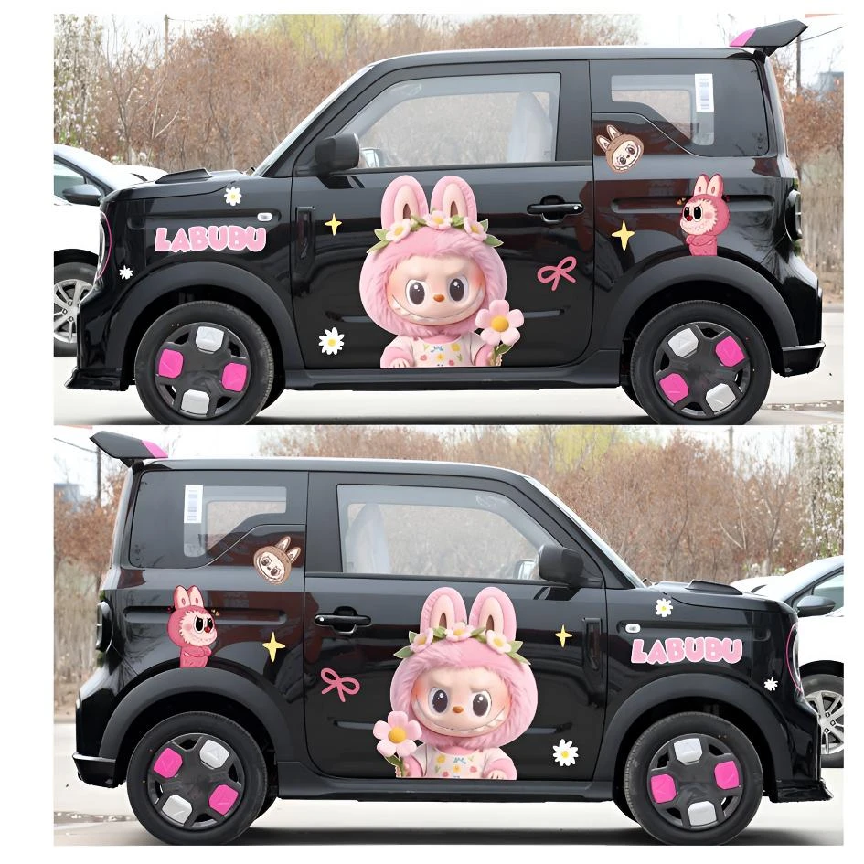 吉利熊猫卡丁骑士汽车贴纸拉布布遮挡划痕贴画五菱宏光labubu车身