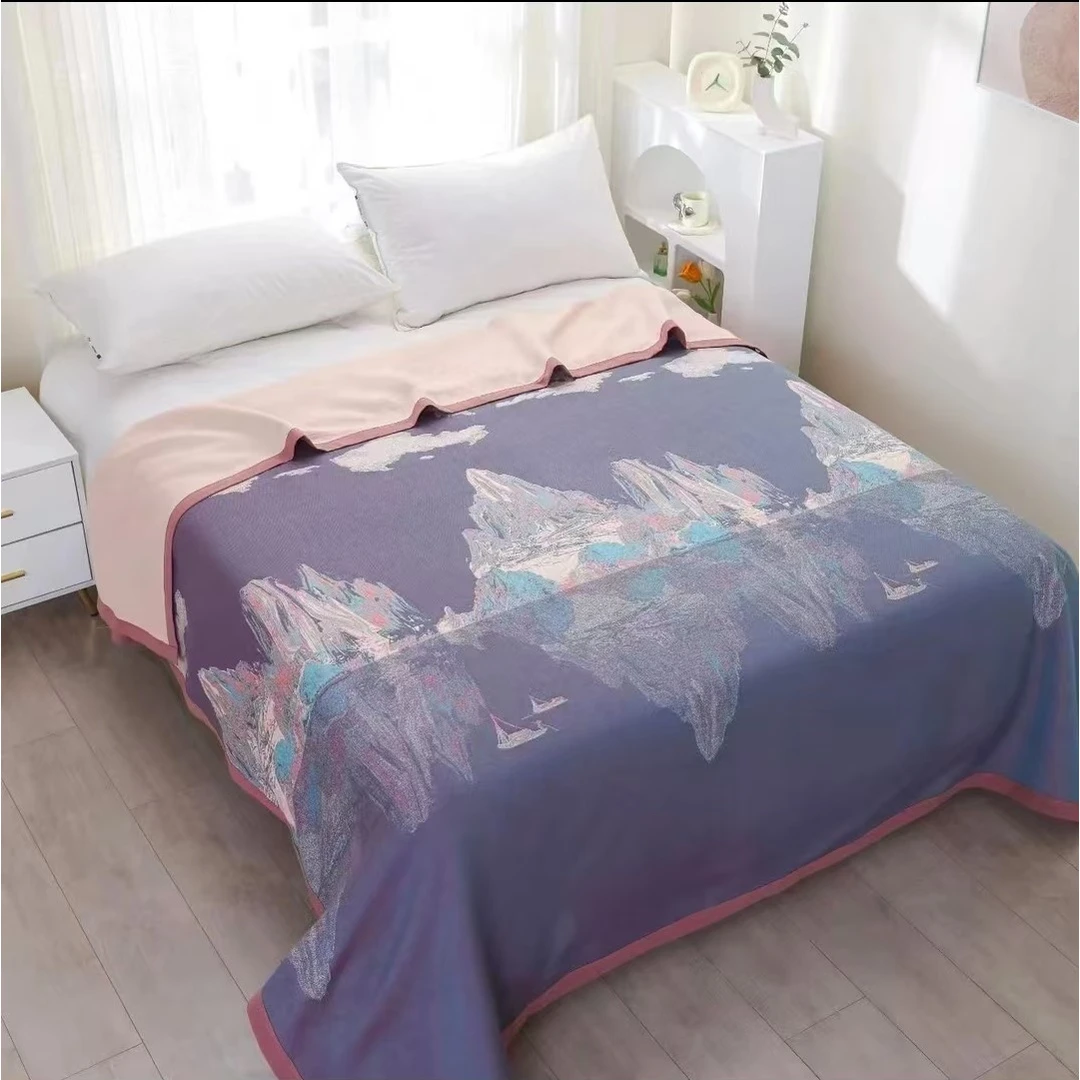 【山水之重紫】230*250cm新款A类柔软亲肤透气舒适机洗四季可用床盖