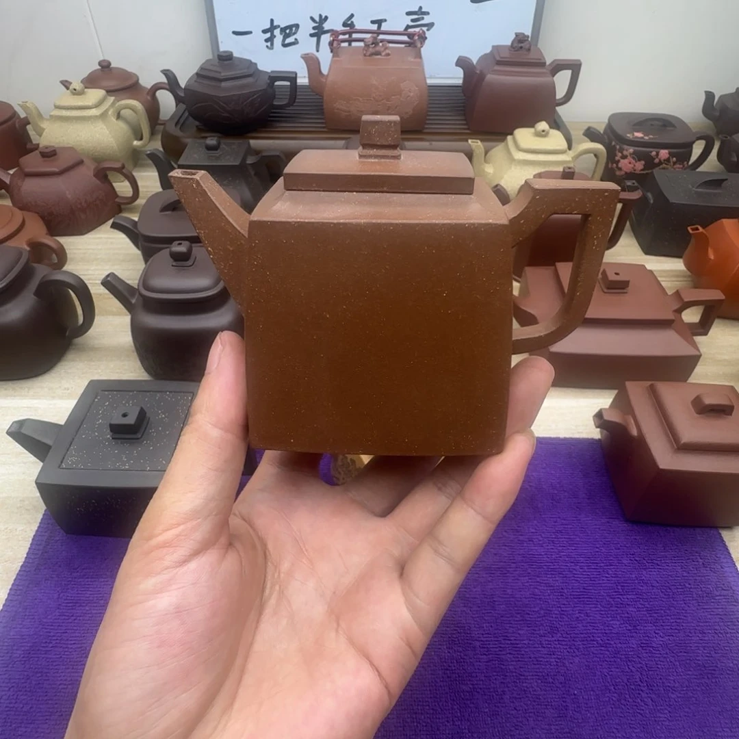 紫泥壶半手工。桃花泥。砖方壶180毫升
