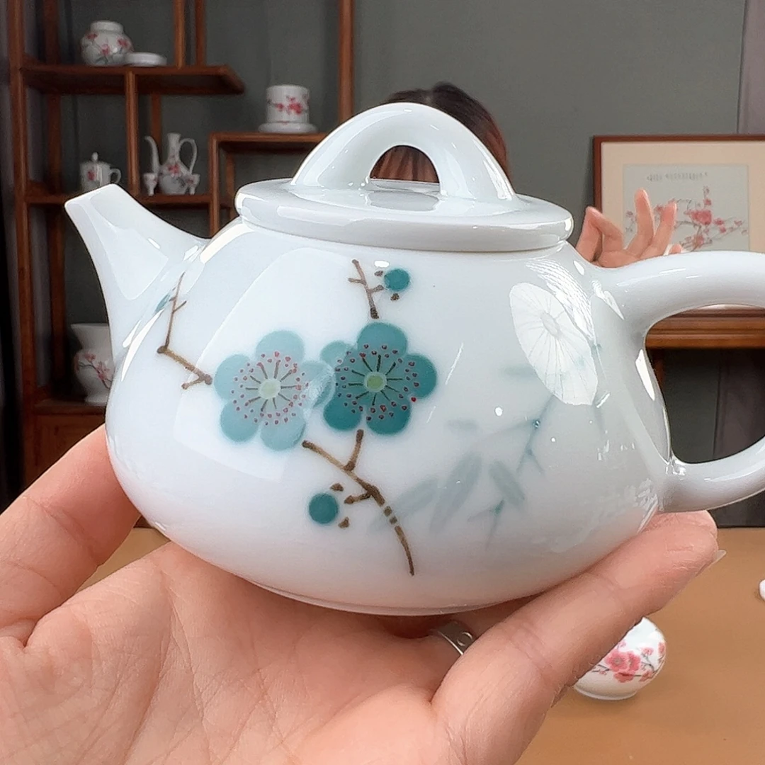 翠竹绿梅小茶壶，微瑕