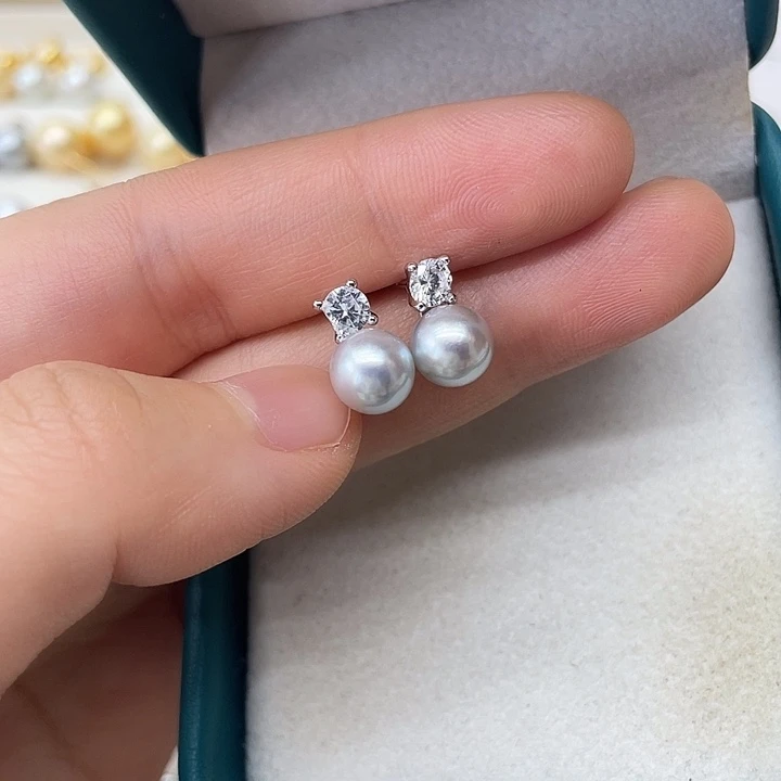 银S925镶嵌海水珍珠耳饰