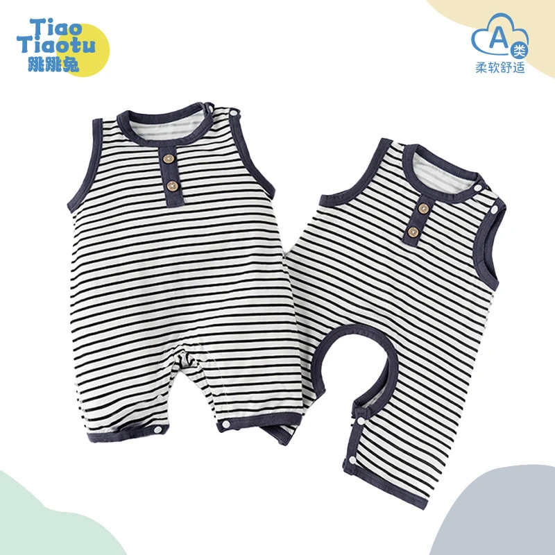 2025韩版莫代尔夏季薄款无袖婴幼儿封裆连衣男女宝宝外出爬爬服