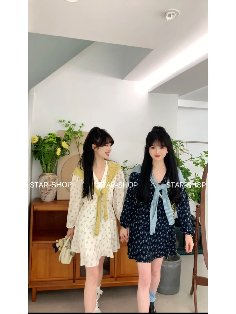 ｛花漾时光｝春 小花朵 v领显瘦雪纺连衣裙
