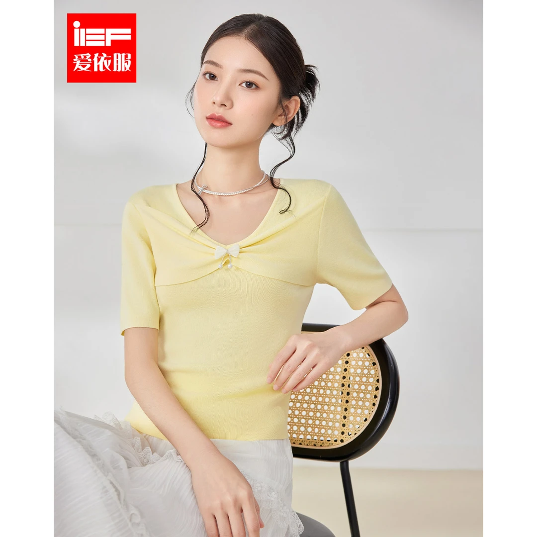 IEF/爱依服2025夏季新款短款时尚百搭韩版高腰修身显瘦上衣流光风