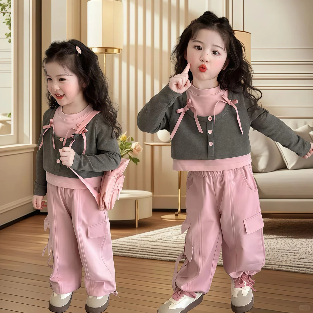 儿童春装潮牌衣服女童春款套装洋气时髦宝宝春秋款韩版长袖两件套