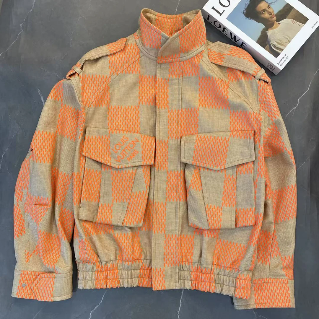 99新 LouisVuitton/路易威登 葡萄籽奢潮/LV橙色格子外套/50码