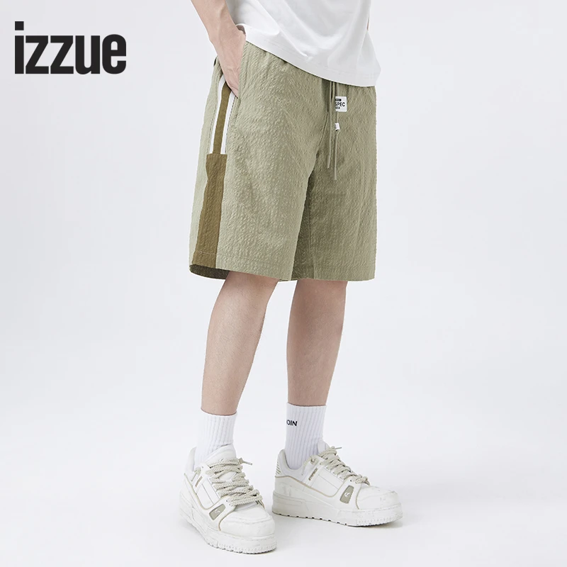 izzue简约纯色潮酷风短裤男直筒短裤薄款宽松夏季裤子中裤五分裤