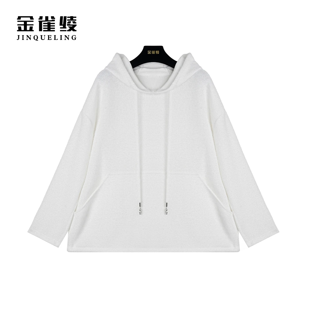 金雀绫【白砂糖】春秋纯色百搭时尚针织连帽衫SZ4S25