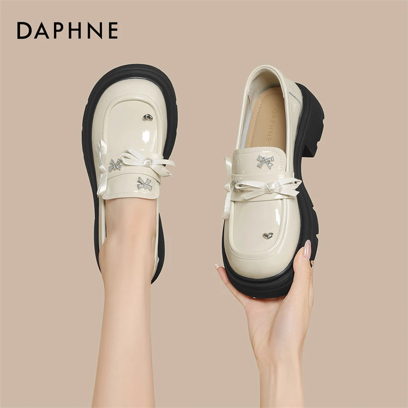 达芙妮时尚厚底乐福鞋女2025秋新款英伦风小皮鞋蝴蝶结学院风单鞋