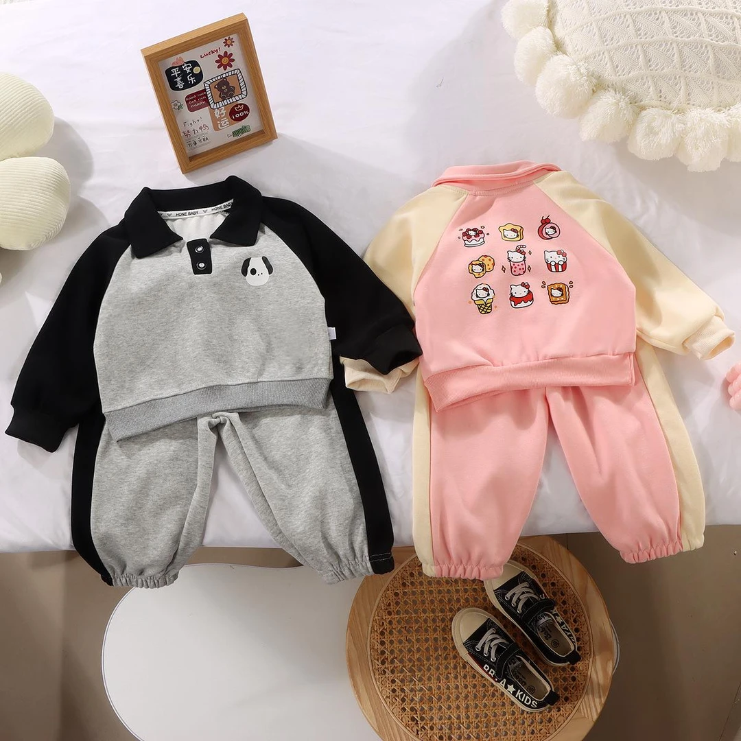 FAVMARTHA儿童春秋款儿童卡通印花套装时尚可爱长袖男童女童卫衣