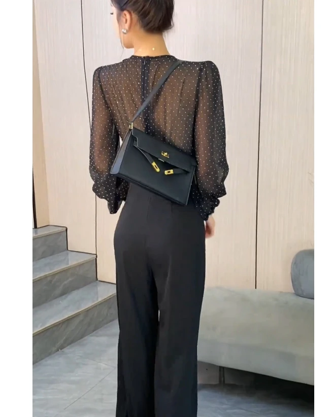 2025新款气质时尚法式V领显瘦拼接收腰连体裤WF201301