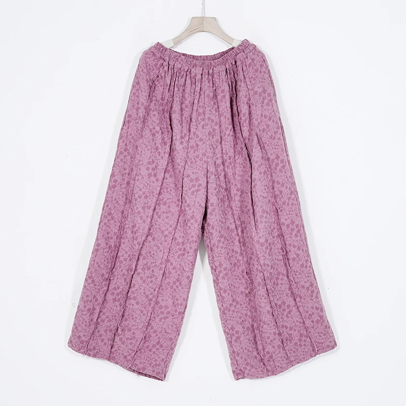 【蓉哥出品】棉麻提花阔腿裤8176