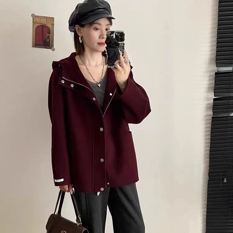 【MY SHAN】秋冬流行连帽双面羊绒大衣休闲韩版拉链羊毛外套6263