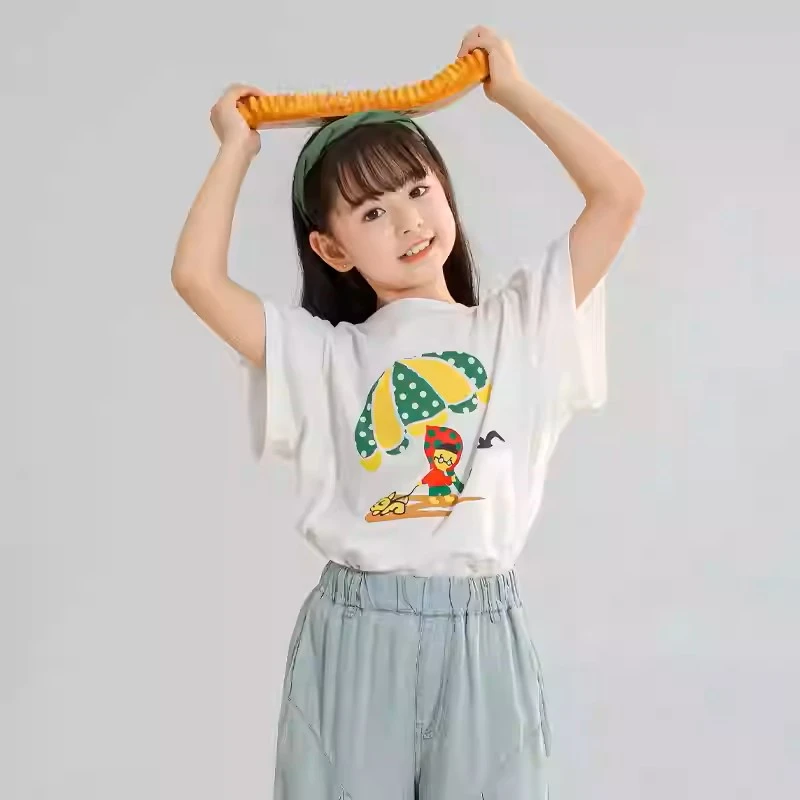 CLAN-C女童夏季新款可爱印花小飞袖T恤儿童休闲圆领短袖上衣