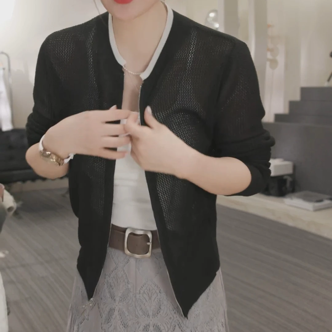 【伊人夕岸】2025春季新款时尚气质重工针织短款开衫上衣LK2502246