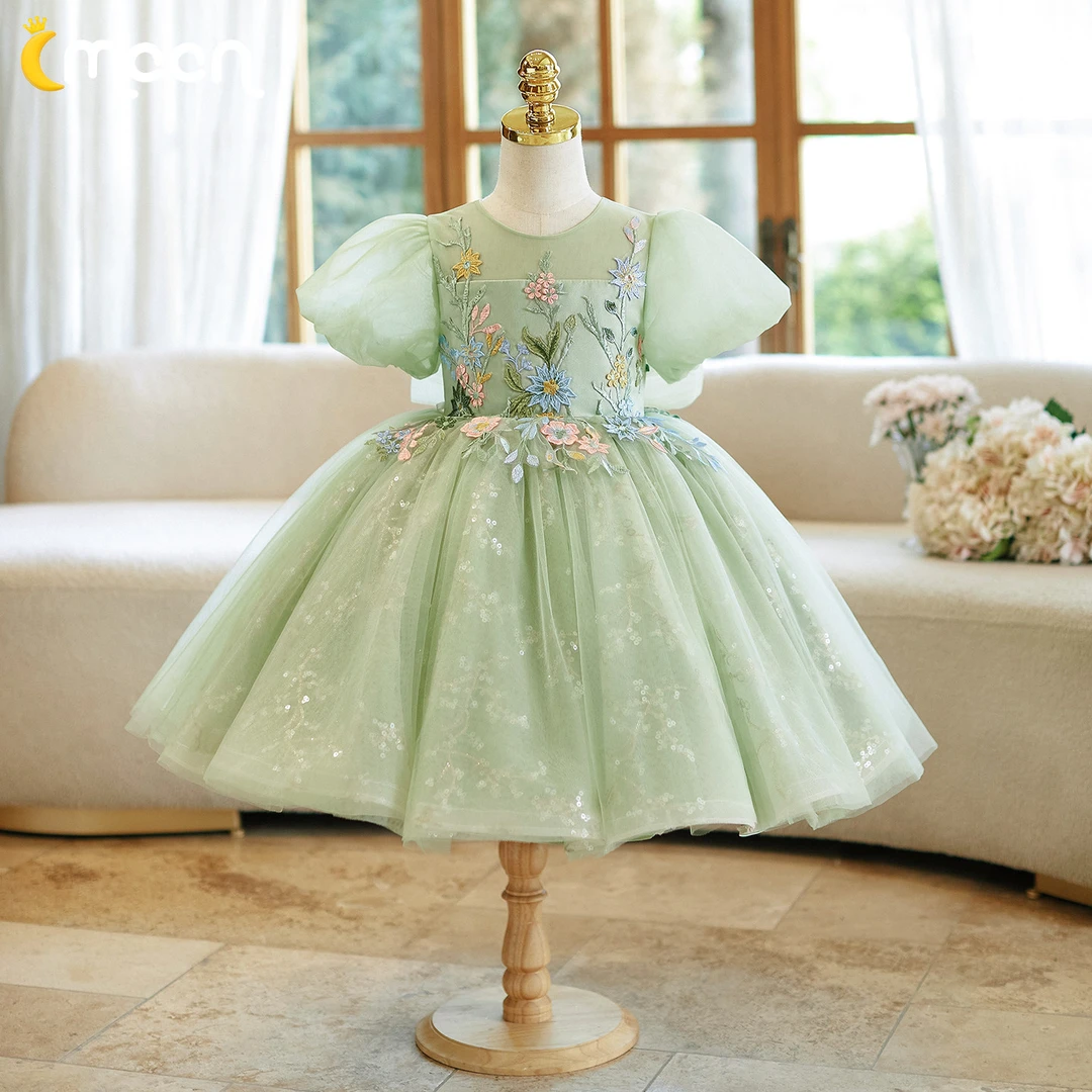 女童生日公主裙花仙子绿色蓬蓬裙钢琴演奏主持人演出走秀礼服超仙