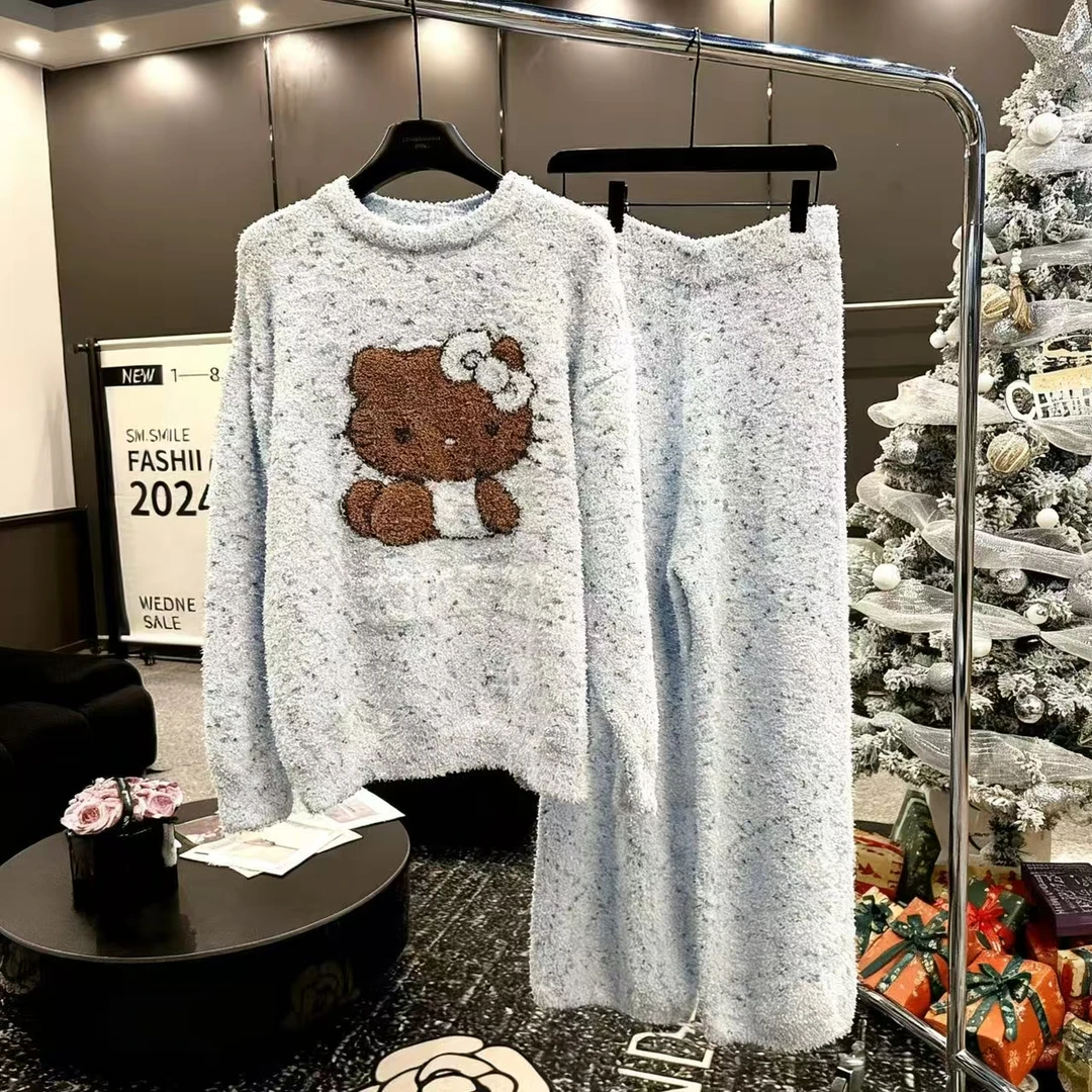 【蓝糯黑皮KITTY】新款针织高密半边绒宽松家居服睡衣