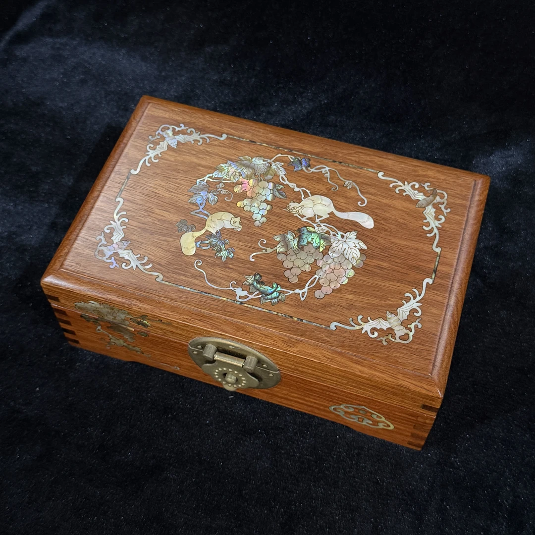 【葡枝松嬉】非遗螺钿纯手工首饰盒双层送礼新中式大红酸枝木018