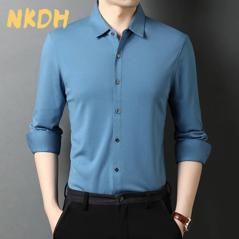 品牌桑蚕丝衬衫男长袖中年春秋季新款薄款真丝男装衬衣