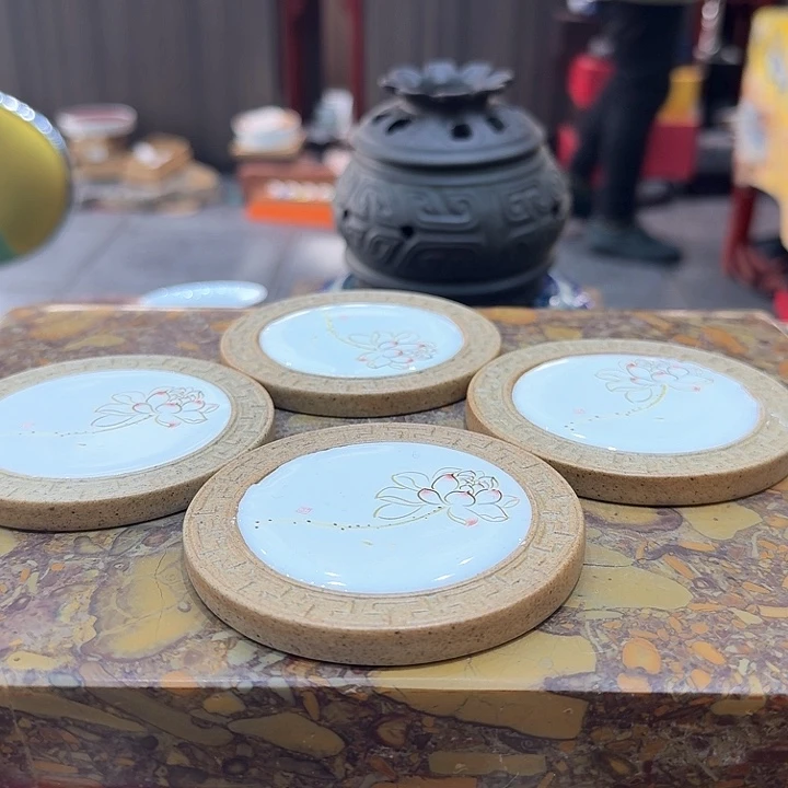 陶烧杯垫一组。。品茗