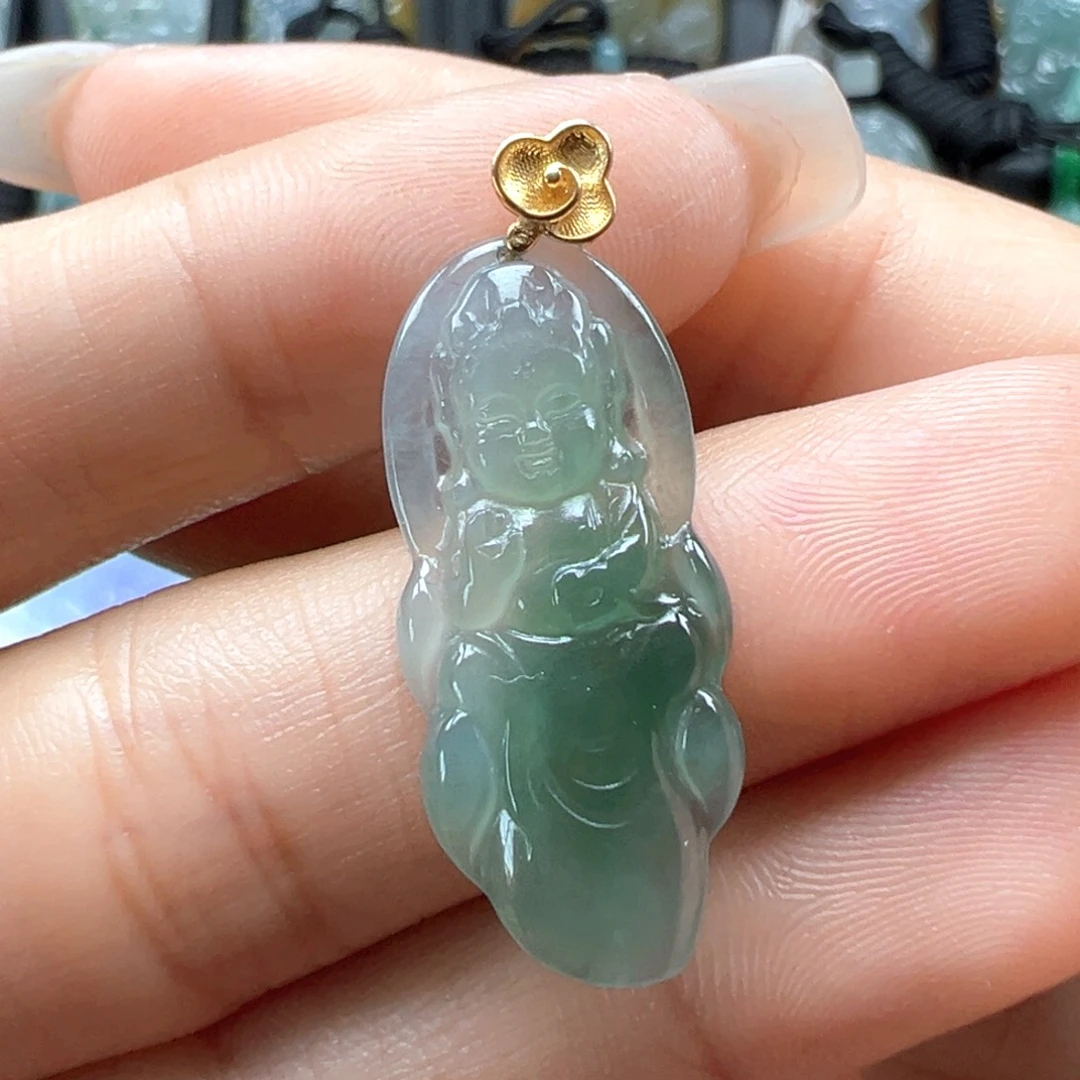 翡翠18K金镶嵌颈饰宝宝佛