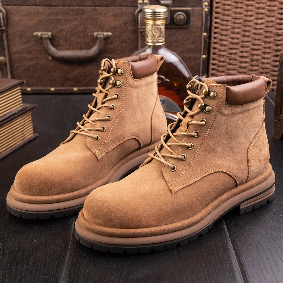 进口防水晶反绒牛皮大黄靴真皮复古马丁靴时尚百搭户外工装靴潮靴