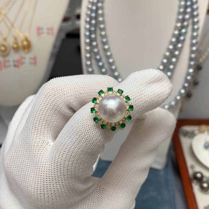 银S925镶嵌戒指海水珍珠12.1