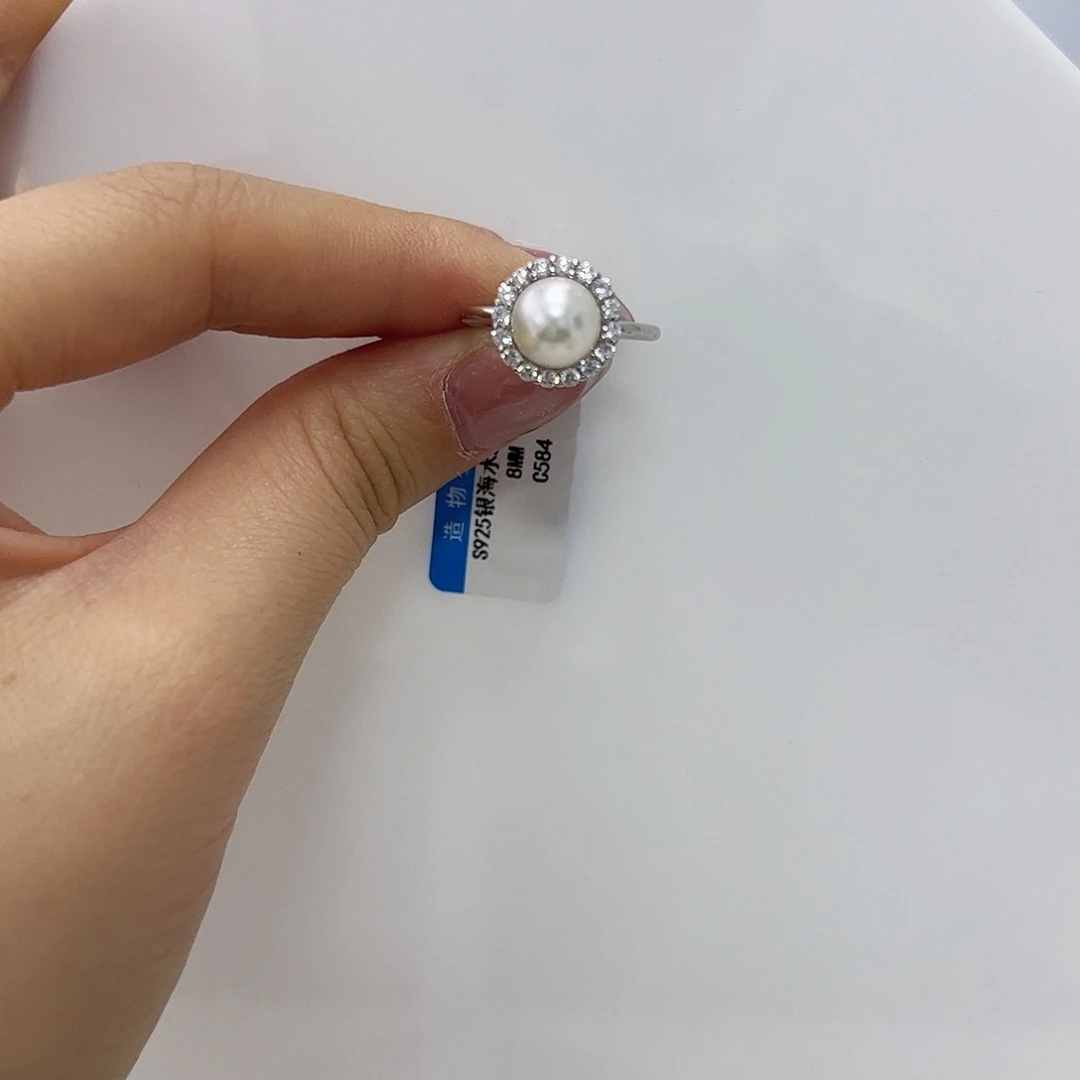 海水珍珠戒指银S925镶嵌c 584