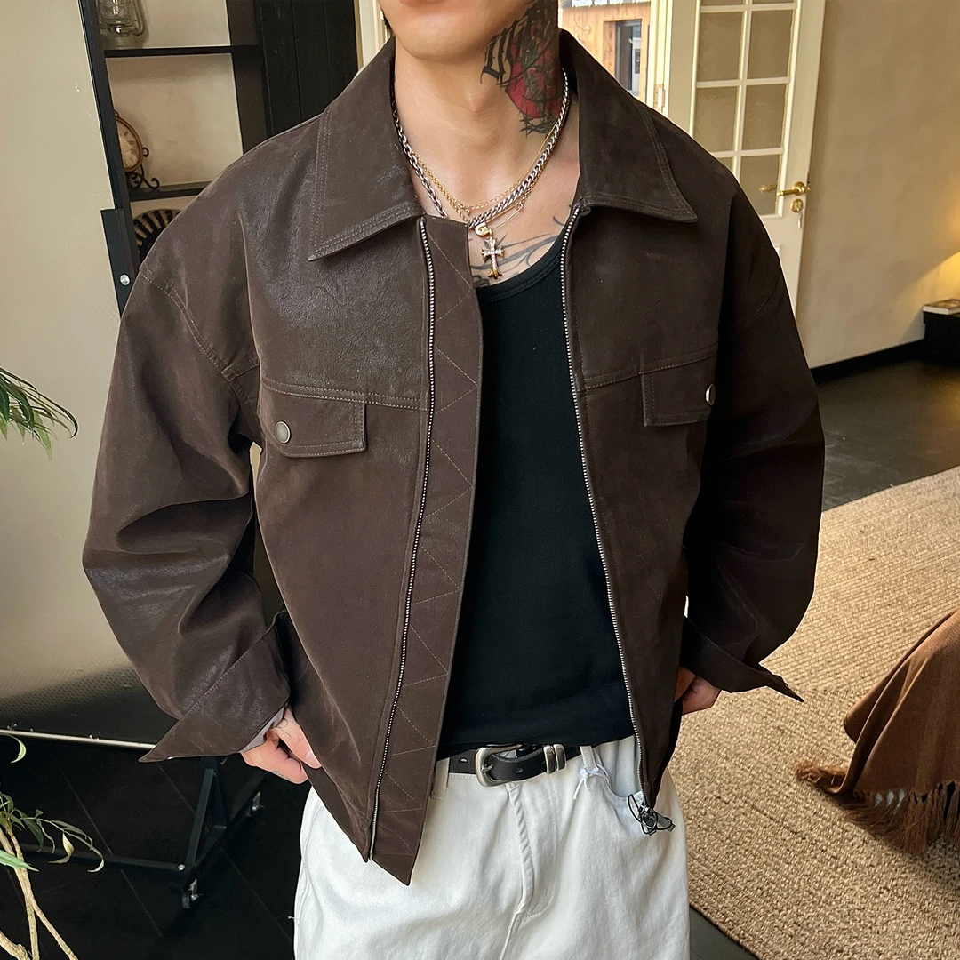 OXFREAK「美拉德 斑驳擦色」美式复古飞行夹克男短款宽松翻领外套