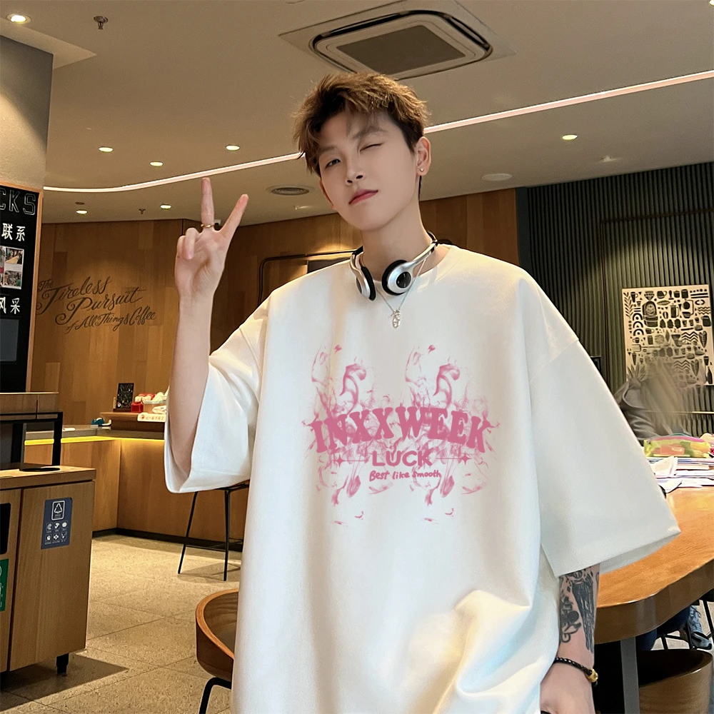 新款重磅短袖t恤男夏季潮牌宽松青少年男生百搭美式圆领上衣半袖