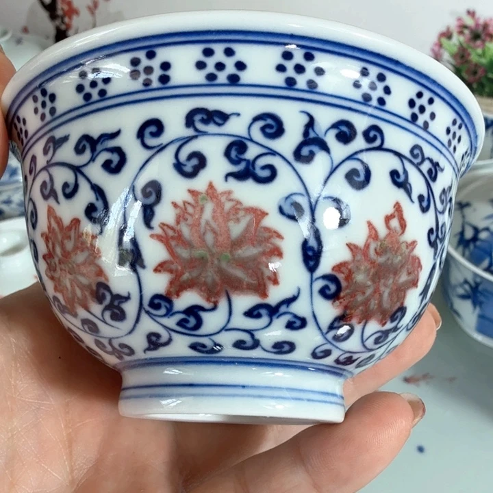 景德镇釉里红压手杯纯手工手绘