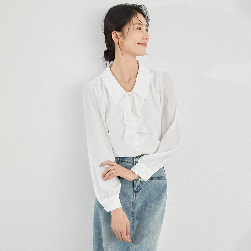 【曼贝】8491270A衬衫新款女法式时尚小众通勤设计感长袖百搭